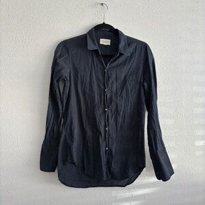 Nili Lotan 100% Cotton  Navy Polka Dot Long Sleeve Button Down - Size S